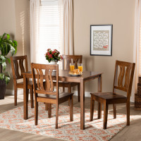 Baxton Studio Zamira-Walnut-5PC Dining Set Zamira Modern and Contemporary Transitional Walnut Brown Finished Wood 5-Piece Dining Set